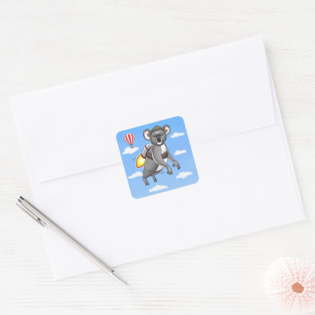 Pegatina Cuadrada Cumpleaños del Koala Cohete (Sobre)