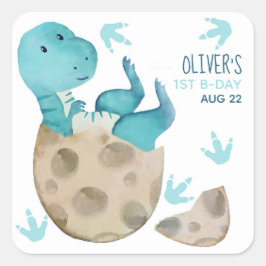 Pegatina Cuadrada Cumpleaños del niño del dinosaurio Tyrannosaurus R