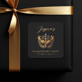 Pegatina Cuadrada Cumpleaños del oro negro de la mascarada