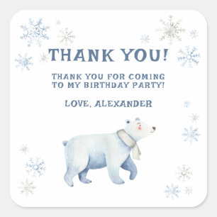 Pegatina Cuadrada Cumpleaños del Oso Polar de Invierno Onederland Gr