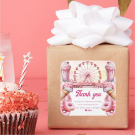 Pegatina Cuadrada Cumpleaños del parque de diversiones