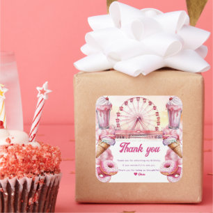 Pegatina Cuadrada Cumpleaños del parque de diversiones