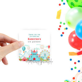 Pegatina Cuadrada Cumpleaños del parque de diversiones