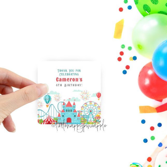 Pegatina Cuadrada Cumpleaños del parque de diversiones (Subido por el creador)