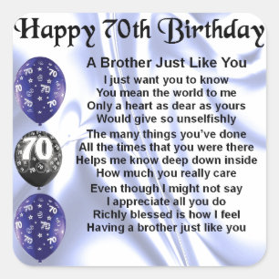 Pegatina Cuadrada Cumpleaños del poema de Brother 70.o