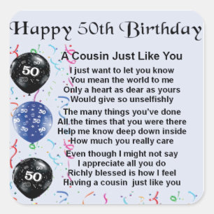 Pegatina Cuadrada Cumpleaños del poema del primo 50.o