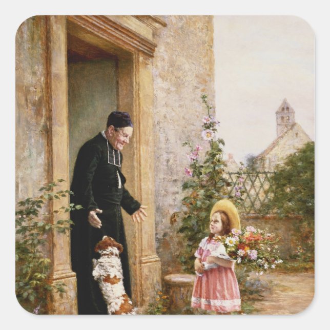 Pegatina Cuadrada Cumpleaños del sacerdote (Anverso)