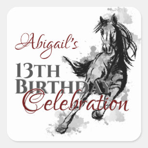 Pegatina Cuadrada Cumpleaños del sketch de caballos Galloping person