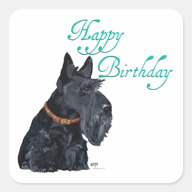 Pegatina Cuadrada Cumpleaños del Terrier Escocés (Anverso)