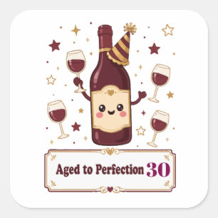 Pegatina Cuadrada Cumpleaños del vino lindo envejecido a la perfecci