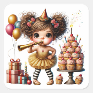Pegatina Cuadrada Cumpleaños divertido y extravagante de Gnomo