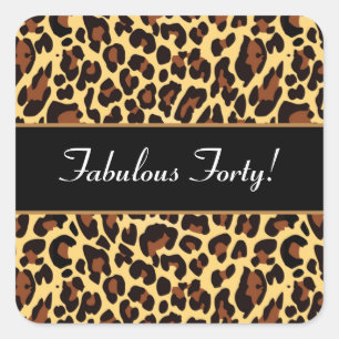 Pegatina Cuadrada Cumpleaños fabuloso 40 A02 del leopardo negro del