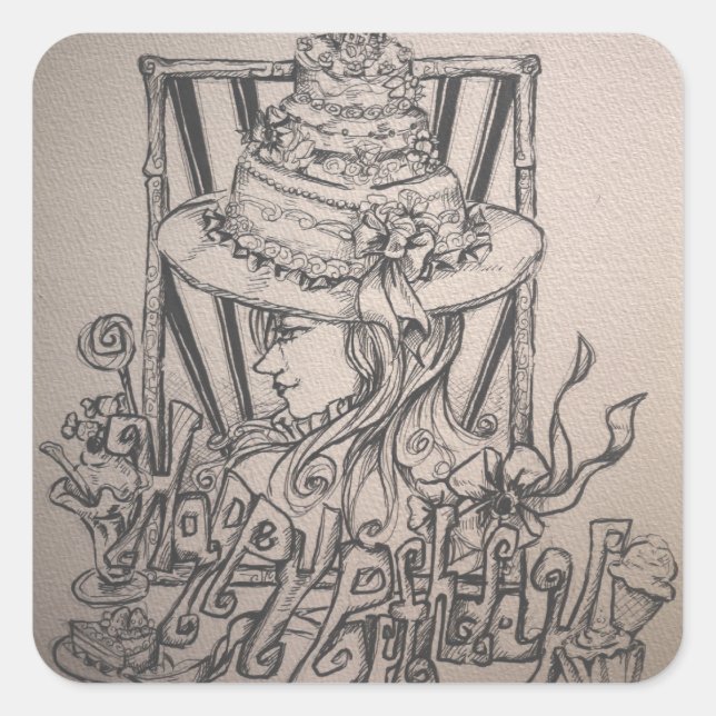 Pegatina Cuadrada cumpleaños feliz (Anverso)