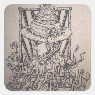 Pegatina Cuadrada cumpleaños feliz