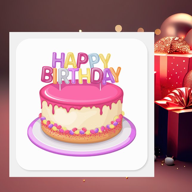 Pegatina Cuadrada Cumpleaños feliz de moda moderna (Subido por el creador)