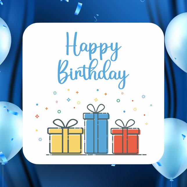 Pegatina Cuadrada Cumpleaños Feliz Moderno y Simple (Subido por el creador)