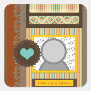 Pegatina Cuadrada cumpleaños feliz (scrapbook)