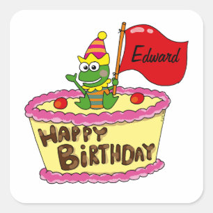 Pegatina Cuadrada Cumpleaños feliz y personalizado