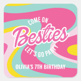 Pegatina Cuadrada Cumpleaños Fiesta en la Piscina de la Playa Malibu