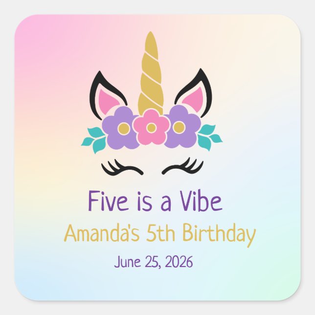 Pegatina Cuadrada Cumpleaños Five is a Vibe  (Anverso)