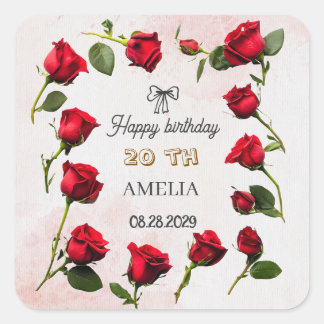 Pegatina Cuadrada Cumpleaños Floral Moderno | Diseño de Flor Elegant