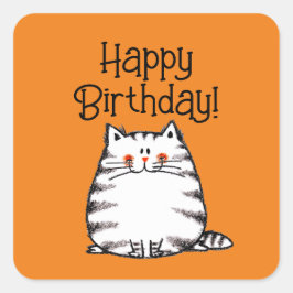 Pegatina Cuadrada Cumpleaños! (gato gordo)