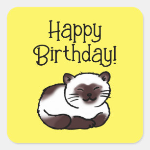 Pegatina Cuadrada Cumpleaños! (gato siamés)