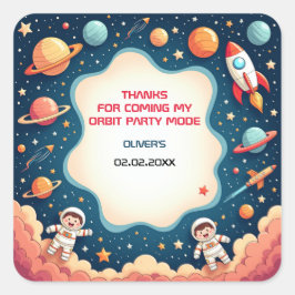 Pegatina Cuadrada Cumpleaños Gracias Tarjeta de Astronauta de Space 