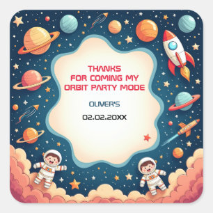 Pegatina Cuadrada Cumpleaños Gracias Tarjeta de Astronauta de Space 