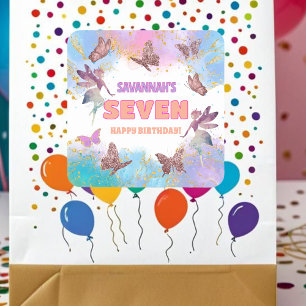 Pegatina Cuadrada Cumpleaños Hadas Mariposas Dorado Brillante 7