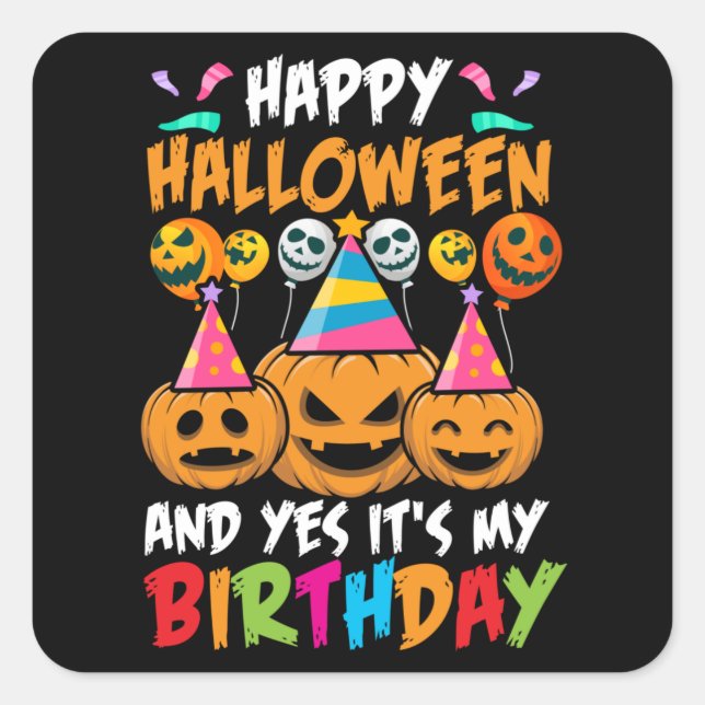 Pegatina Cuadrada Cumpleaños Halloween (Anverso)