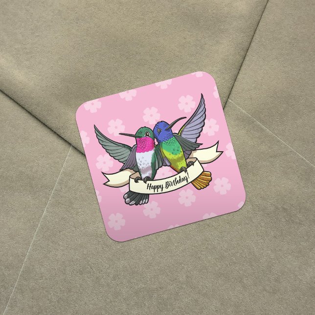 Pegatina Cuadrada Cumpleaños! Hummingbirds Con Personalizado De Cint (Subido por el creador)