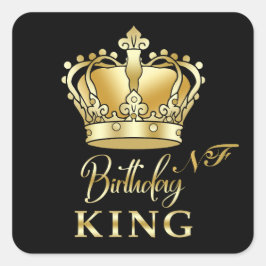 Pegatina Cuadrada Cumpleaños King Gold Crown Royal Monogram Luxury