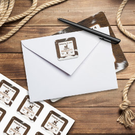 Pegatina Cuadrada Cumpleaños marrón estampida de ganado con estampad