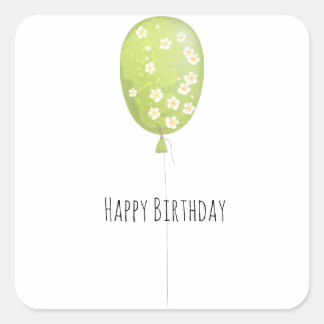 Pegatina Cuadrada Cumpleaños Minimalista de Globo Verde