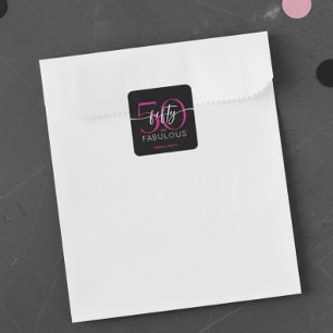 Pegatina Cuadrada Cumpleaños moderno minimalista rosa cincuenta fabu