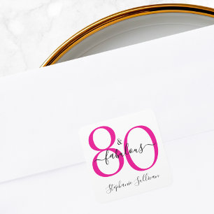 Pegatina Cuadrada Cumpleaños moderno ochenta y fabuloso rosa 80 