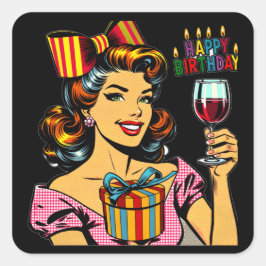 Pegatina Cuadrada Cumpleaños | Mujer retro de Salud