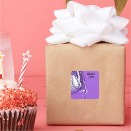 Pegatina Cuadrada Cumpleaños Negrita Red Púrpura y Voleibol