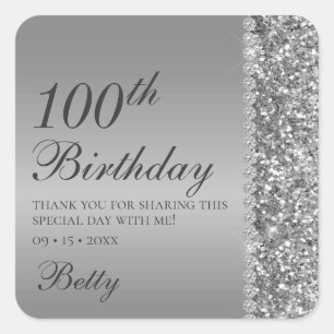 Pegatina Cuadrada Cumpleaños número 100 de plata