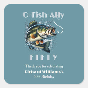 Pegatina Cuadrada Cumpleaños número 50 Vintage Big Fish The Bait OFi