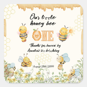 Pegatina Cuadrada Cumpleaños número uno de Little Honey To Bee One W