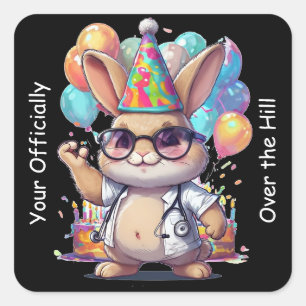 Pegatina Cuadrada Cumpleaños Oficialmente Sobre La Colina