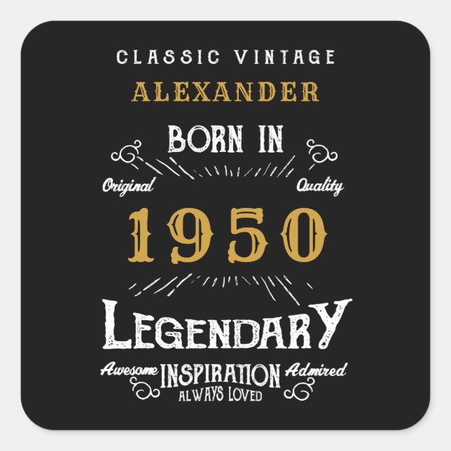 Pegatina Cuadrada Cumpleaños Personalizado 1950 Legendario Con Probl (Anverso)