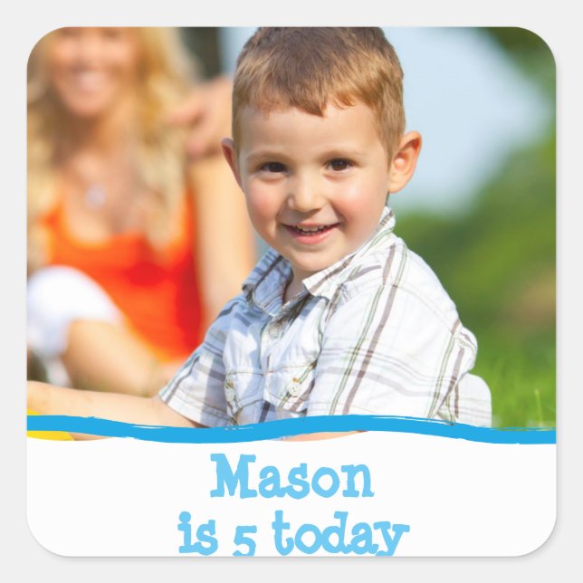 Pegatina Cuadrada Cumpleaños Personalizado con Foto para Cualquier E (Anverso)
