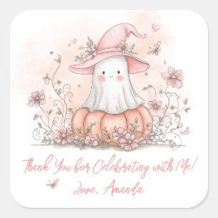 Pegatina Cuadrada Cumpleaños Personalizado de Fantasma Adorable Agra