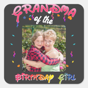 Pegatina Cuadrada Cumpleaños personalizado de la abuela del Chica de