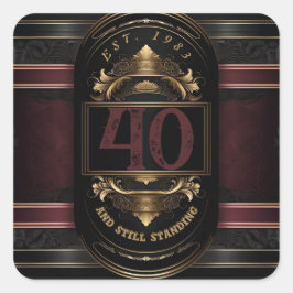 Pegatina Cuadrada Cumpleaños Personalizado Vintage Negro Dorado Burg