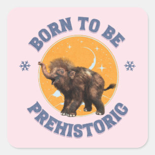 Pegatina Cuadrada Cumpleaños prehistórico de mamut bebé divertido