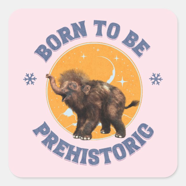 Pegatina Cuadrada Cumpleaños prehistórico de mamut bebé divertido (Anverso)